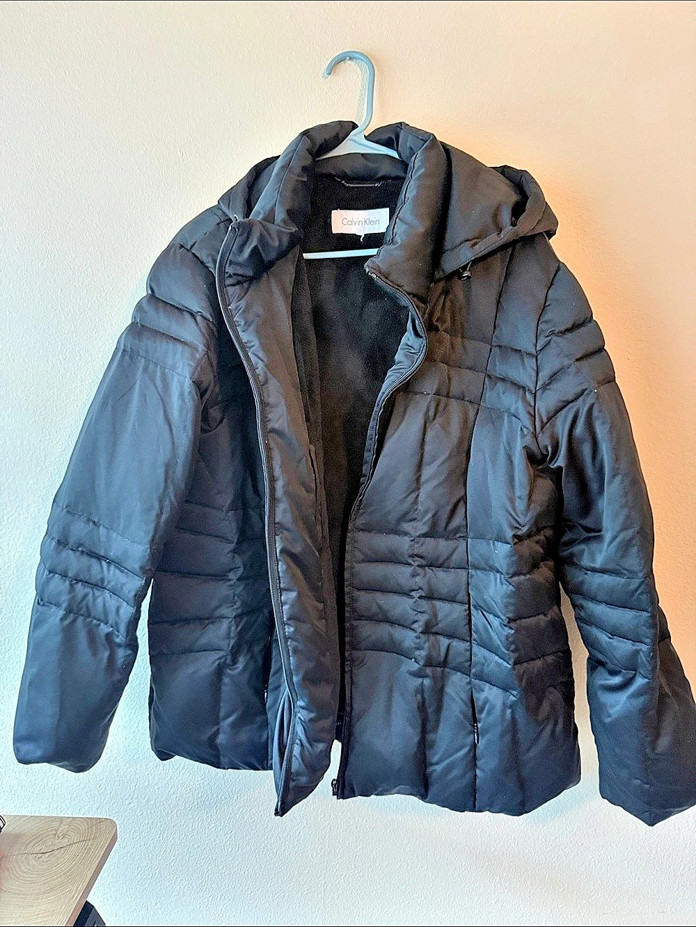 Calvin Klein Faux Fur Lined Hooded Puffer Jacket Black